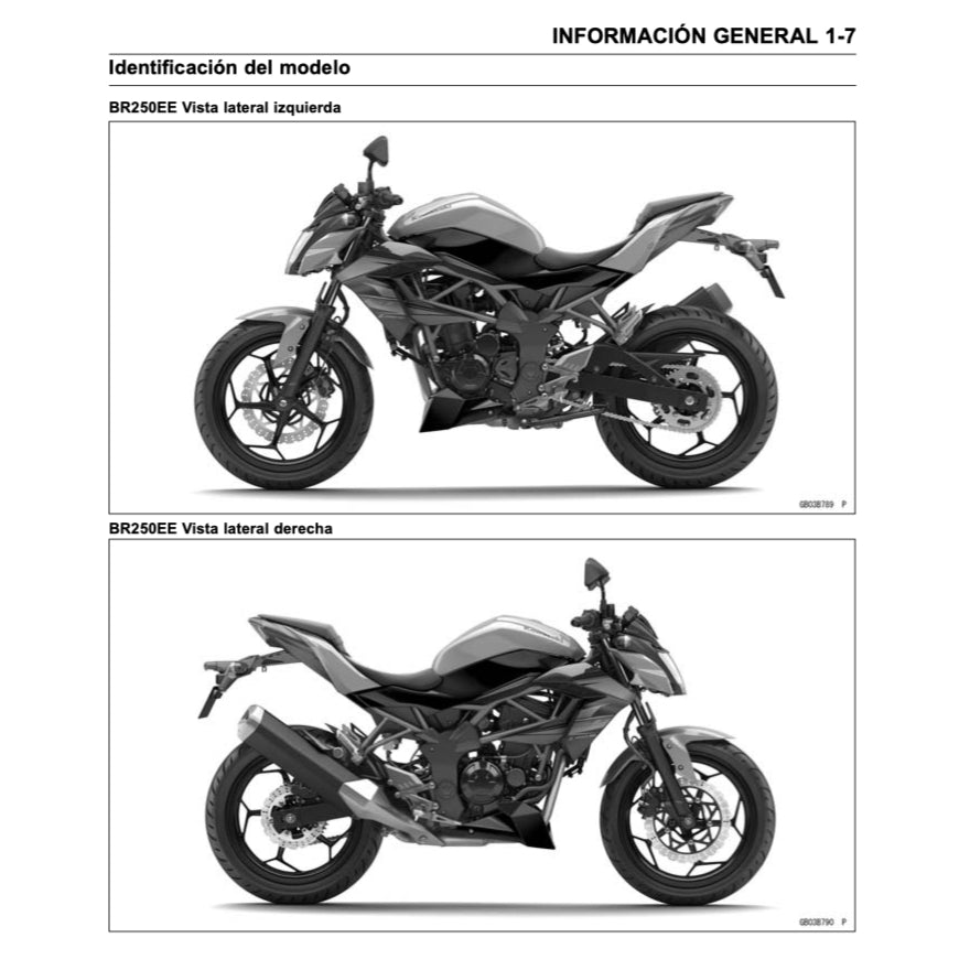 KAWASAKI Z250 SL (2014-2016) SERVICE WORKSHOP MANUAL (SPANISH LANGUAGE) + OWNER'S MANUAL+ PARTS CATALOGUE