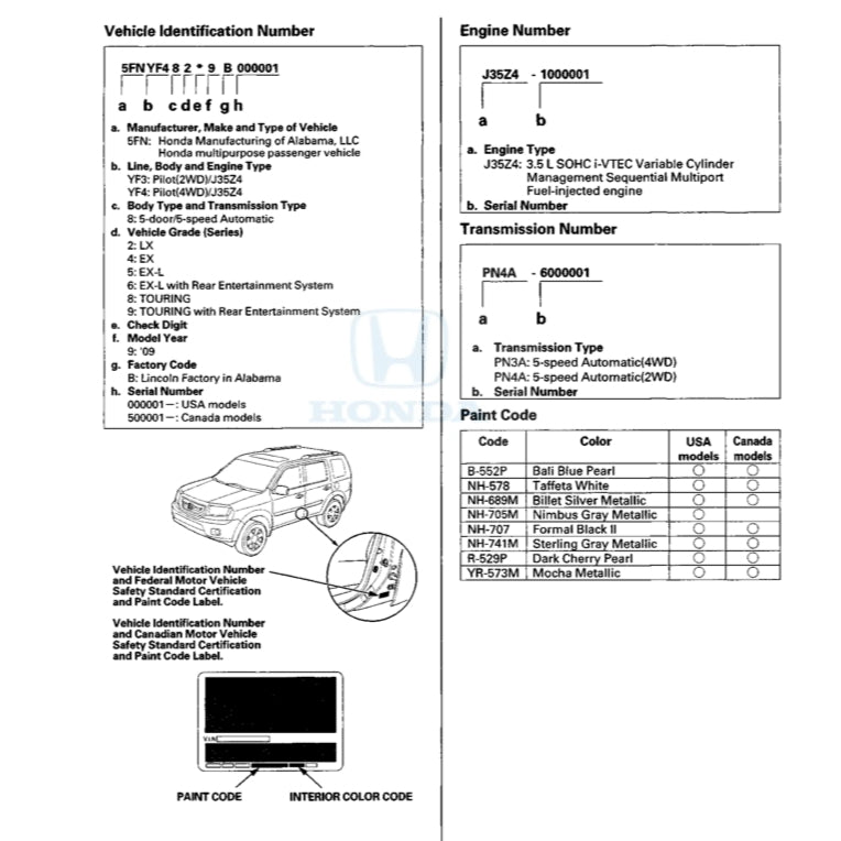 HONDA PILOT YF 3/4 (2009-2015) SERVICE WORKSHOP MANUAL
