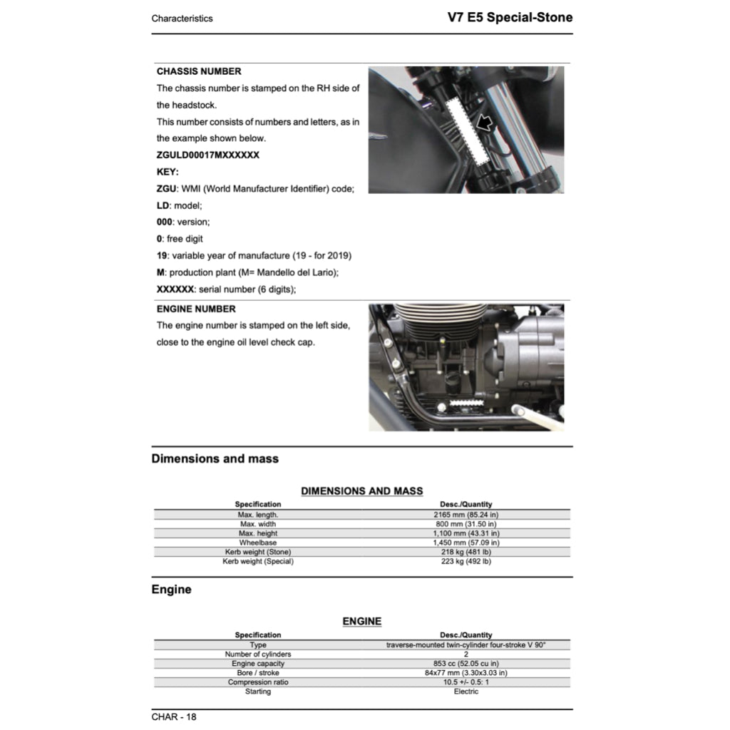 MOTO GUZZI V7 E5 SPECIAL STONE 850 (2021+) SERVICE WORKSHOP MANUAL + PARTS CATALOGUE + OWNER'S MANUAL