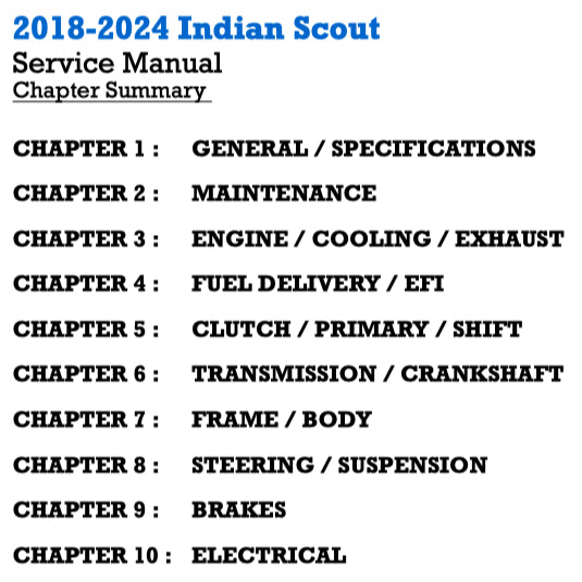 INDIAN SCOUT / SCOUT SIXTY / BOBBER (2018-2024) SERVICE WORKSHOP MANUAL + OWNER'S MANUAL
