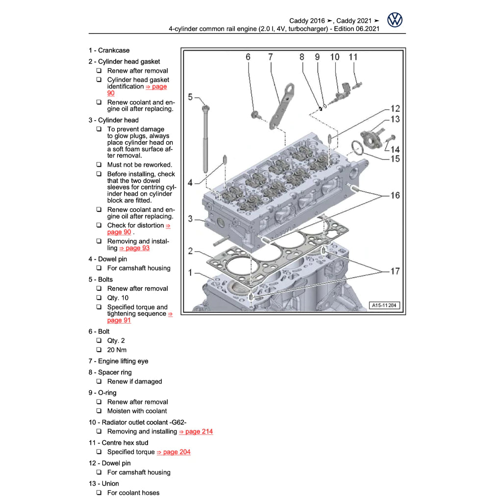 VW CADDY 4 SA (2015-2020) SERVICE WORKSHOP MANUAL
