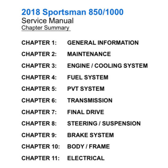 POLARIS SPORTSMAN 850/1000 ATV (2018-2019) SERVICE WORKSHOP MANUAL