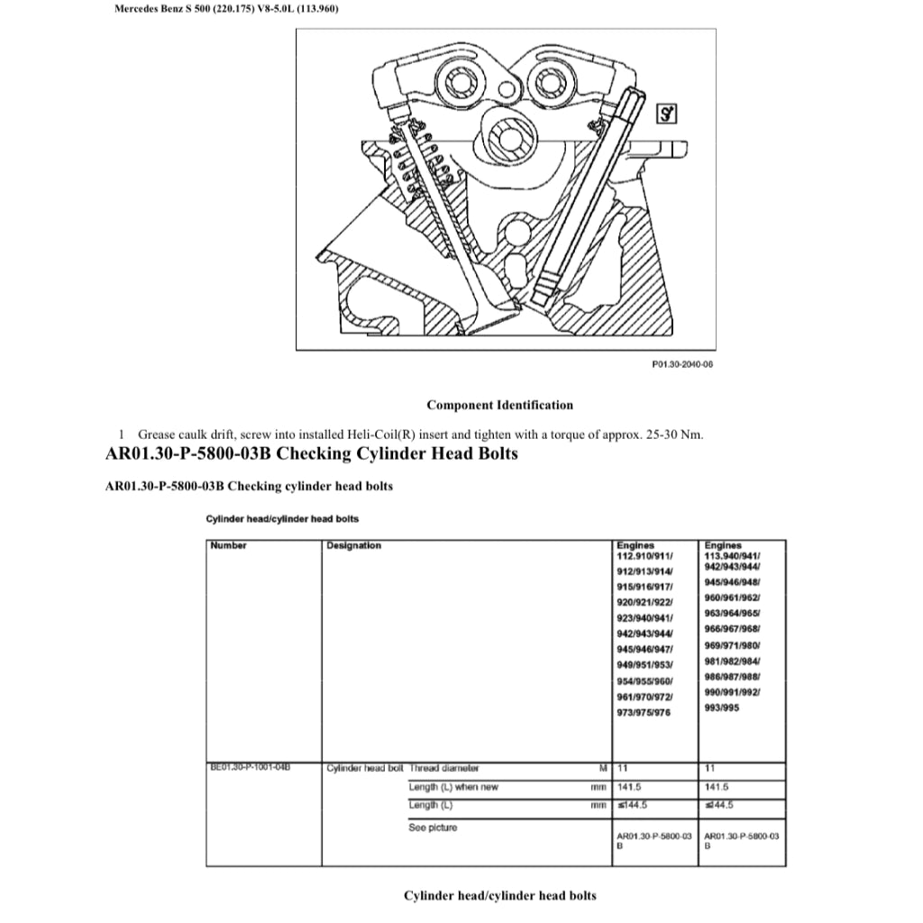 MERCEDES-BENZ W220 M113 (1999-2007) SERVICE WORKSHOP MANUAL
