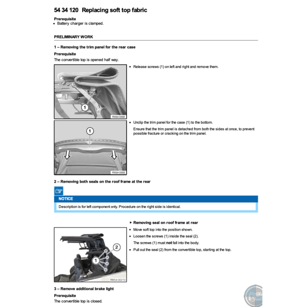 MINI COOPER F57 (2015-2024) CONVERTIBLE TOP SERVICE & REPAIR MANUAL