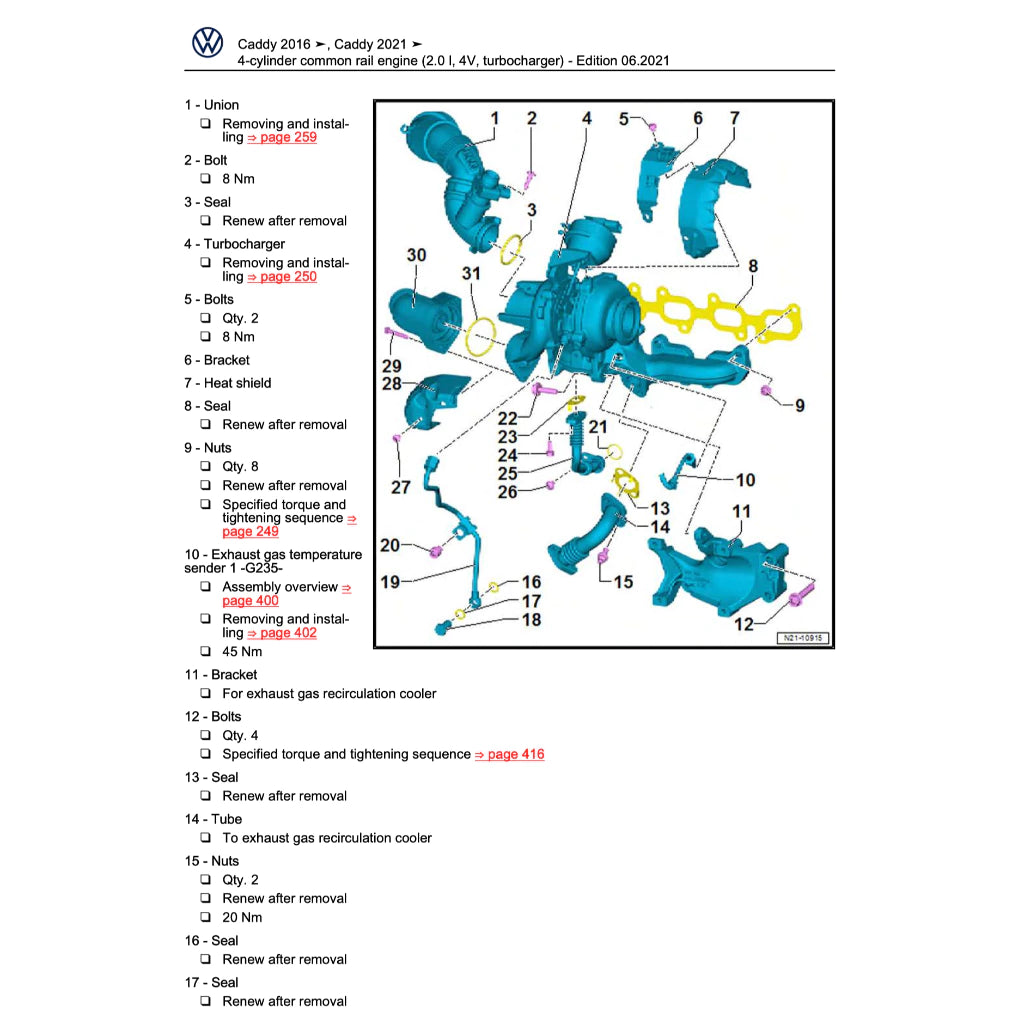 VW CADDY 4 SA (2015-2020) SERVICE WORKSHOP MANUAL