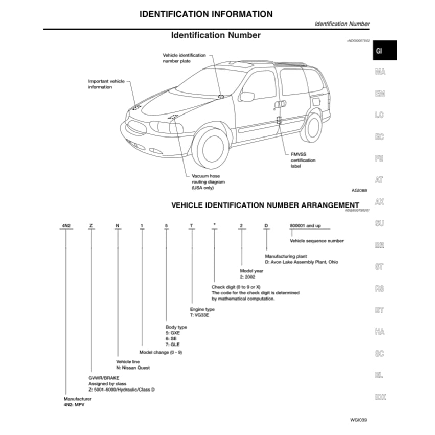 NISSAN QUEST V41 (1999-2003) SERVICE WORKSHOP MANUAL
