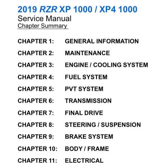 POLARIS RZR PRO XP/4 ATV (2019-2020) SERVICE WORKSHOP MANUAL