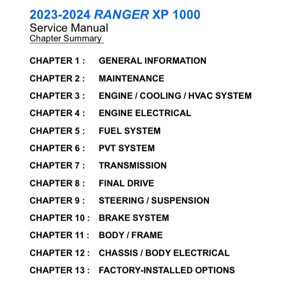 POLARIS RANGER XP1000 ATV (2023-2024) SERVICE WORKSHOP MANUAL