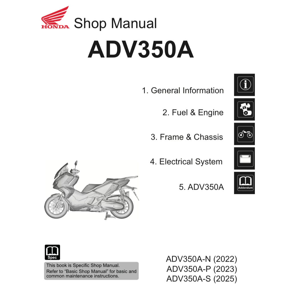 HONDA ADV350 (2022+) SERVICE WORKSHOP MANUAL + PARTS CATALOGUE + OWNER'S MANUAL