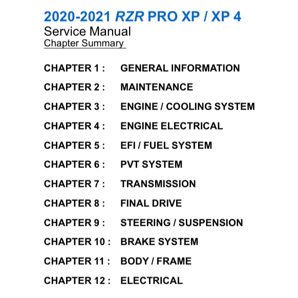 POLARIS RZR PRO XP/4 ATV (2021-2022) SERVICE WORKSHOP MANUAL