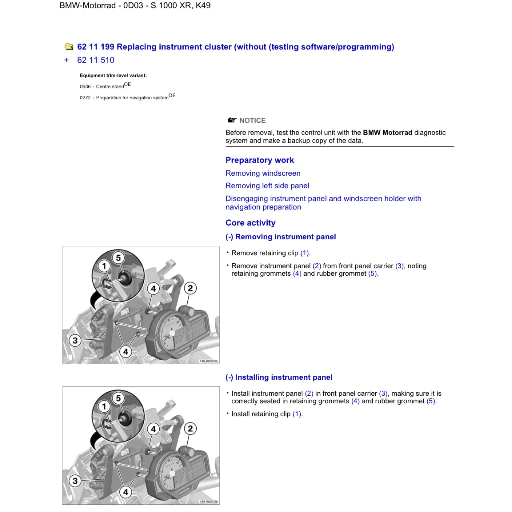 BMW S1000 XR I K49 (2015-2019) SERVICE WORKSHOP MANUAL + PARTS CATALOGUE + RIDER'S MANUAL