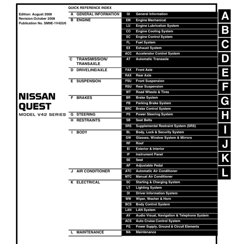 NISSAN QUEST V42 (2004-2009) SERVICE WORKSHOP MANUAL