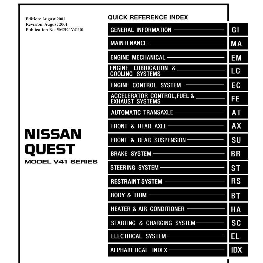NISSAN QUEST V41 (1999-2003) SERVICE WORKSHOP MANUAL