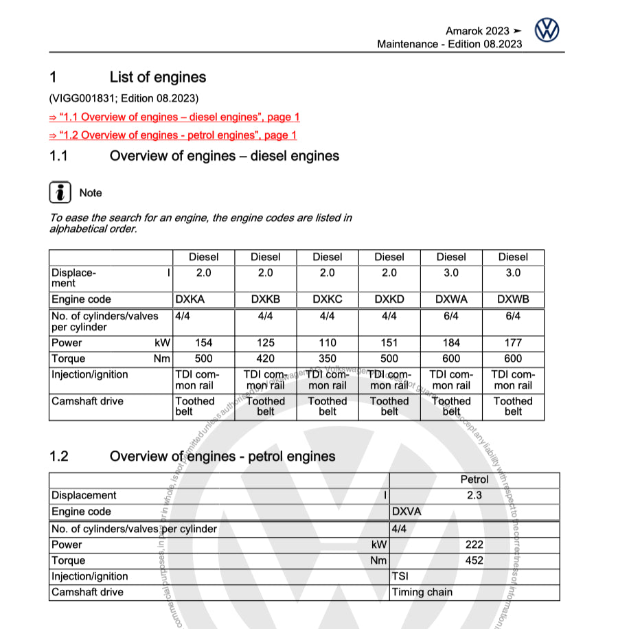 VW AMAROK T1 (2022+) SERVICE WORKSHOP MANUAL