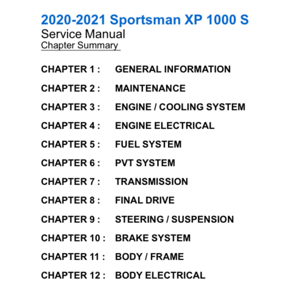 POLARIS SPORTSMAN XP1000S ATV (2020-2021) SERVICE WORKSHOP MANUAL
