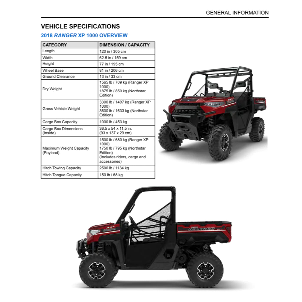 POLARIS RANGER XP1000 ATV (2018-2020) SERVICE WORKSHOP MANUAL