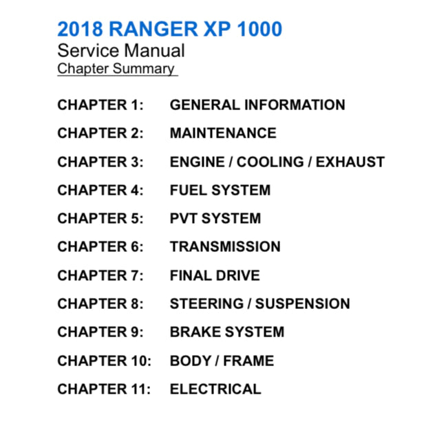 POLARIS RANGER XP1000 ATV (2018-2020) SERVICE WORKSHOP MANUAL