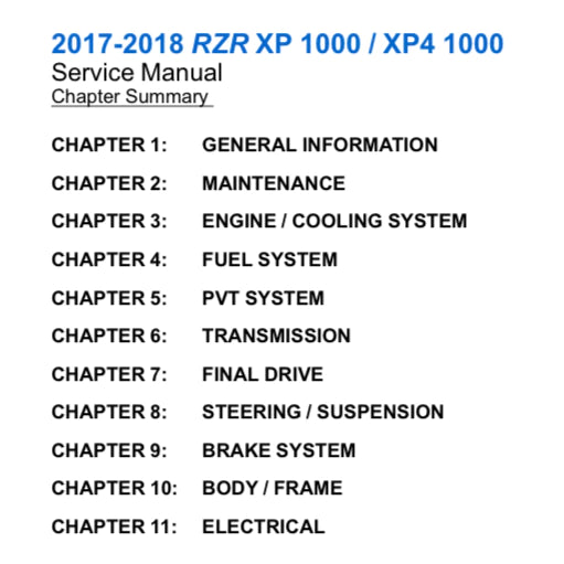 POLARIS RZR PRO XP/4 ATV (2017-2018) SERVICE WORKSHOP MANUAL