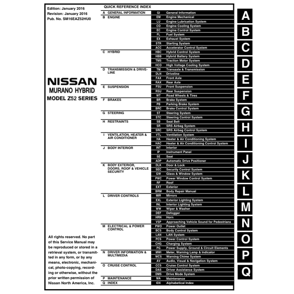 NISSAN MURANO Z52 HEV (2016-2024) SERVICE WORKSHOP MANUAL