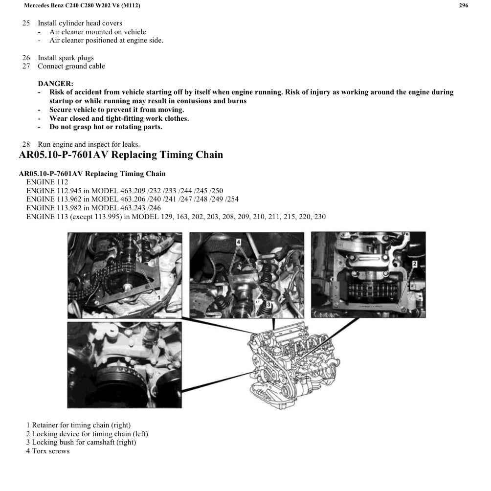 MERCEDES-BENZ W202 M112 (1993-2000) SERVICE WORKSHOP MANUAL