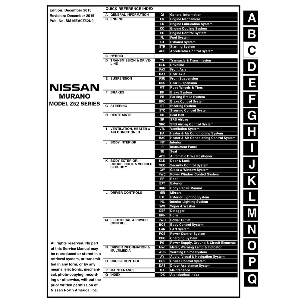 NISSAN MURANO Z52 (2015-2024) SERVICE WORKSHOP MANUAL