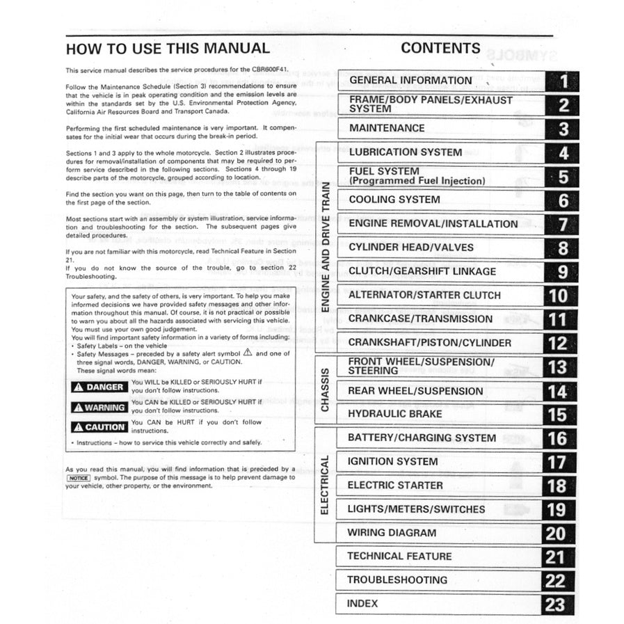 HONDA CBR600 F4i (2001-2006) SERVICE WORKSHOP MANUAL + PARTS CATALOGUE + OWNER'S MANUAL