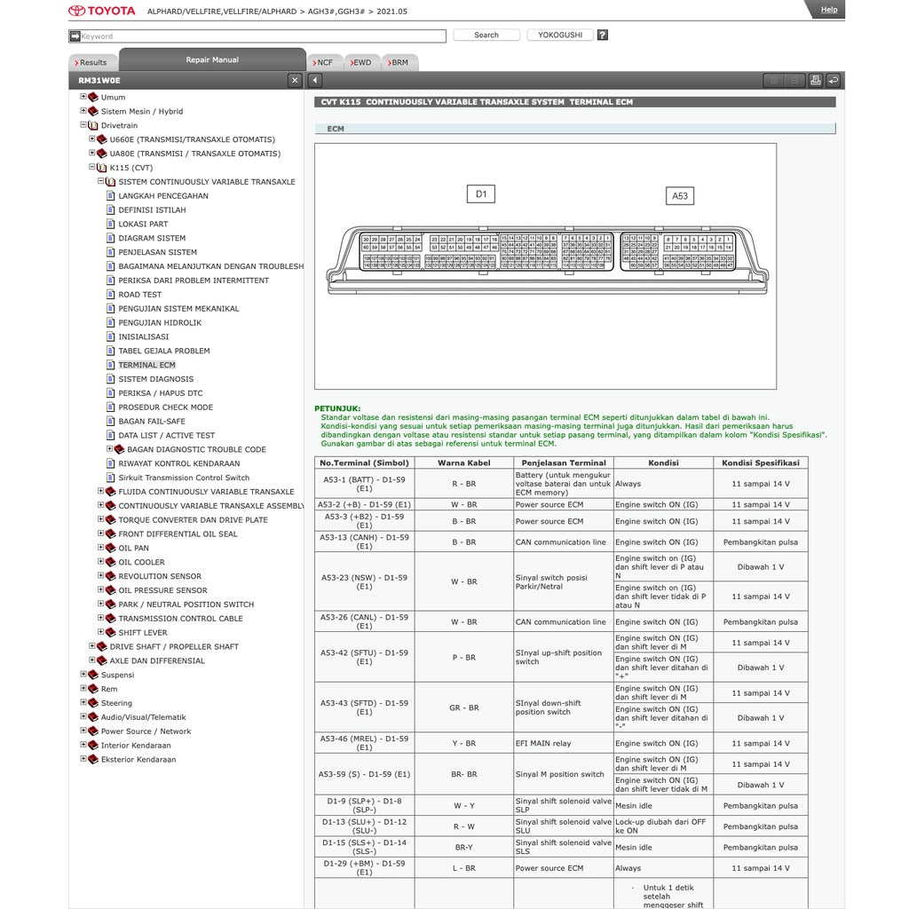 TOYOTA VELLFIRE / ALPHARD AGH30 / GGH30 (2015-2021) SERVICE WORKSHOP MANUAL